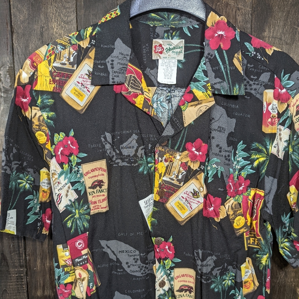 Hilo Hattie vintage Hawaiian original coffee button-down shirt extra large